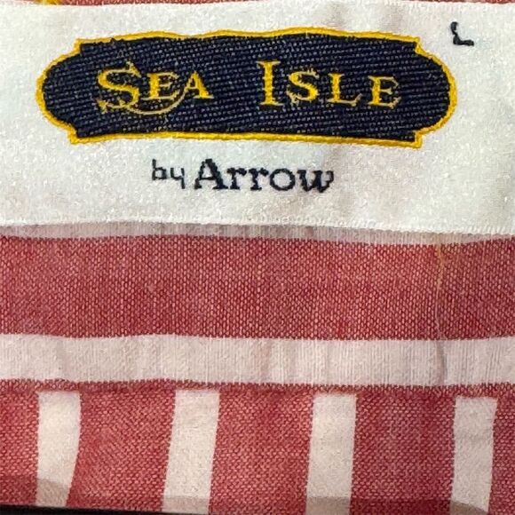 Sea Isle by Arrow VTG Red White Striped Button-Down Shirt Coastal Nautical L - Picture 7 of 9
